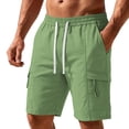 thumbnail image 1 of Npasoilc Cargo Shorts for Men Solid Color Elastic Waist Drawstring Knee Length Short Pants Fitness Training Shorts with Multi-Pocket, 1 of 5