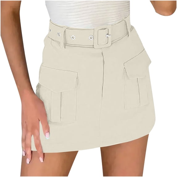 Npasoilc Cargo Skirts For Women Sexy Solid Color High Waisted Mini Skirt With Pockets Casual Belt Decoration Skirt Summer Skirts Workout Sport Quick Dry Skirts