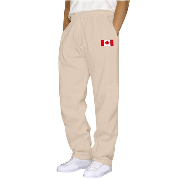 Npasoilc Casual Sweatpants for Men Solid Color Drawstring Waist Elastic Leather Label Straight Sport Trousers,Khaki