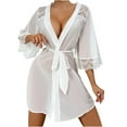 thumbnail image 1 of Npasoilc Chiffon Lace-Patchwork Robes for Women Waist Bandage Lace-Up Knee-Length Bathrobe Lightweight See-Through Pajama Robe Casual Cardigan Robe Loungewear, 1 of 4