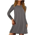 thumbnail image 1 of Npasoilc Cotton Dresses for Women Fall Long Sleeve Round Neck Basic Ruffle Hem Dresses Solid Color Casual Loose Mini T-Shirt Dresses, 1 of 5
