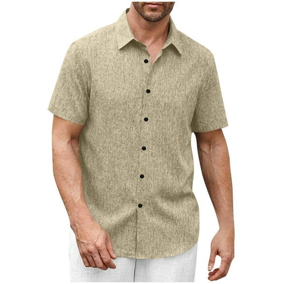 Npasoilc Cotton Linen Chemise Shirts for Men Trendy Button Down Turndown Collar Tops Comfy Breathable T-Shirts Casual Loose Beach Vacation Shirts