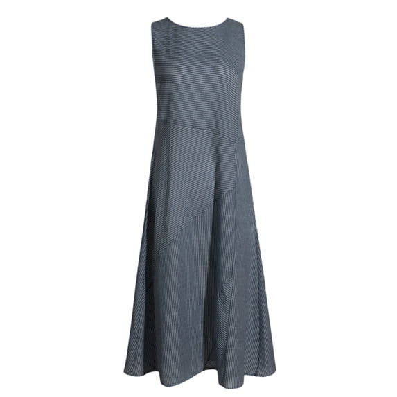 Npasoilc Cotton Linen Dresses For Women 2024 Striped Sleeveless Round Neck Dress With Pocket Summer Dress Beach Dress Sundress