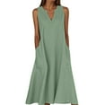 thumbnail image 1 of Npasoilc Cotton Linen Tank Dresses for Women Button Decorated V-Neck Flowy Ruffle Hem Dresses with Pockets Lightweight Breathable A-Line Dresses Casual Loose Beach Dresses, 1 of 5
