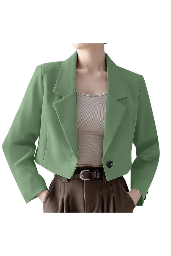 Cropped Blazers For Women Business Casual Open Front Long Sleeve Suit Coats Trendy Oversized Work Office Blazer