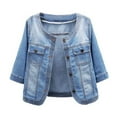 thumbnail image 1 of Npasoilc Cropped Denim Jackets For Women Casual Washed Button Up Cropped Jean Jacket With Pockets Sweatshirt Fall Clothes Outfits, 1 of 8