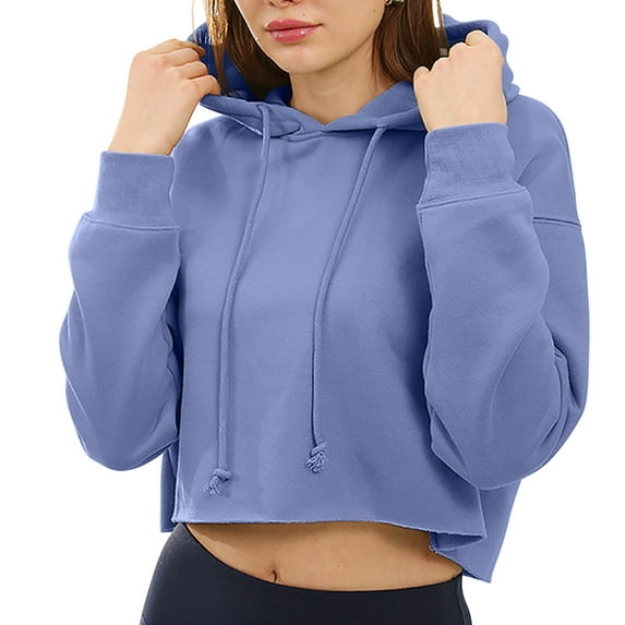 Npasoilc Cropped Hooded Sweatshirt For Women Workout Crop Tops Long Sleeve Drawstring Hooded Top With Drawstring Comfy Soft Fall Tops Going Out V Neck Tops