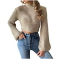 thumbnail image 1 of Npasoilc Cropped Sweaters for Women 2024 Trendy Fall Winter Long Puff Sleeve Round Neck Pullover Crochet Knitted Jumper Tops Casual Loose Sweaters Outfit Clothes, 1 of 8