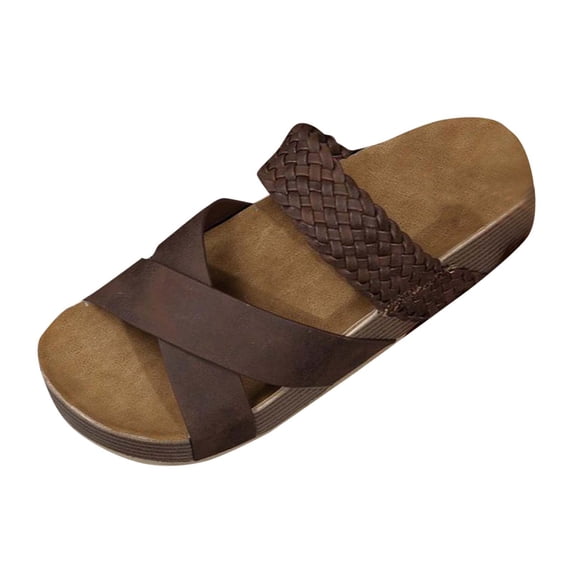 Npasoilc Cross Woven Flat Thick Sole Sandals for Women,Breathable Spring Summer Slippers with Arch Support Non-Slip Lightweight Cushioned for Daily Casual