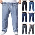 thumbnail image 1 of Npasoilc Denim Pants for Men Drawstring Elastic Waist Straight-Leg Business Casual Work Trousers Solid Color Loose Fit Pants, 1 of 5