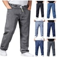 thumbnail image 1 of Npasoilc Denim Pants for Men Drawstring Elastic Waist Straight-Leg Business Casual Work Trousers Solid Color Loose Fit Pants, 1 of 5