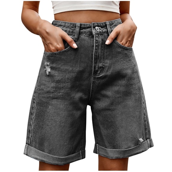 Npasoilc Denim Shorts for Women High Waisted Button Rolled Hem Ripped Shorts Summer Baggy Distressed Trendy Casual Jean Shorts with Pockets