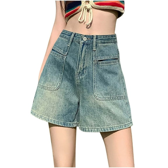 Npasoilc Denim Shorts for Women Trendy Button High Waisted Mini Shorts Lightweight Comfy Shorts Casual Loose Jean SHorts