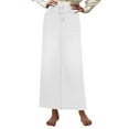 thumbnail image 1 of Npasoilc Denim Skirts for Women Button Zipper High Waisted A-Line Frayed Hem Straight Streetwear Solid Color Casual Loose Ankle-Length Jean Skirt, 1 of 5