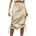 thumbnail image 1 of Npasoilc Denim Skirts for Women High Waisted Button Zipper Bottom Side Slit Drawstring Lace-Up Pleated Casual Cargo Skirt with Pockets, 1 of 4