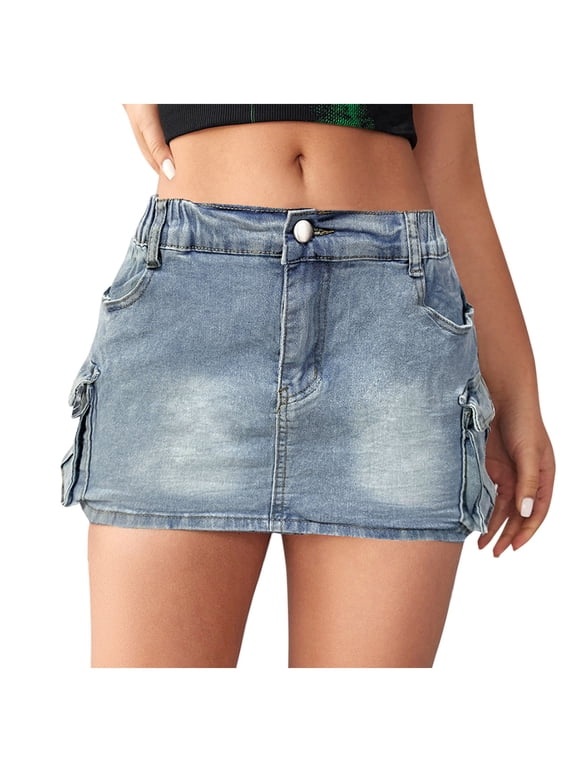 Denim Skirts for Women Trendy Elastic High Waist Stretchy Hip Wrapped Jean Skirt Solid Color Casual Mini Skirt