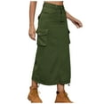 thumbnail image 1 of Npasoilc Denim Skirts for Women Vintage High Waist Button Stretchy A-line Jean Skirt Solid Color Casual Midi Cargo Skirt with Side Flat Pockets, 1 of 1