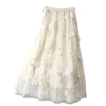 thumbnail image 1 of Npasoilc Double Layer Three Dimensional Flower Mesh Midi Skirt for Women High Waist Half Skirt, 1 of 8
