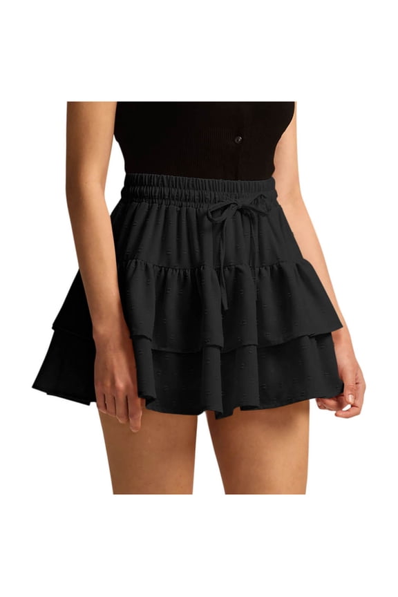 Drawstring Skirt with Built-in Shorts for Women High Waist Elastic Waistband Modesty Lining Half Skirt