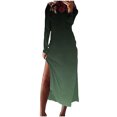 thumbnail image 1 of Npasoilc Dresses For Women 2024 Trendy Long Sleeve V-Neck Side Slit Draping Flowy Hem Gradient Color Casual Loose Midi Dress, 1 of 6