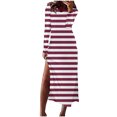 thumbnail image 1 of Npasoilc Dresses For Women Trendy Long Sleeve V-Neck Side Slit Draping Flowy Hem Stripe Printed Casual Loose Midi Dress, 1 of 6