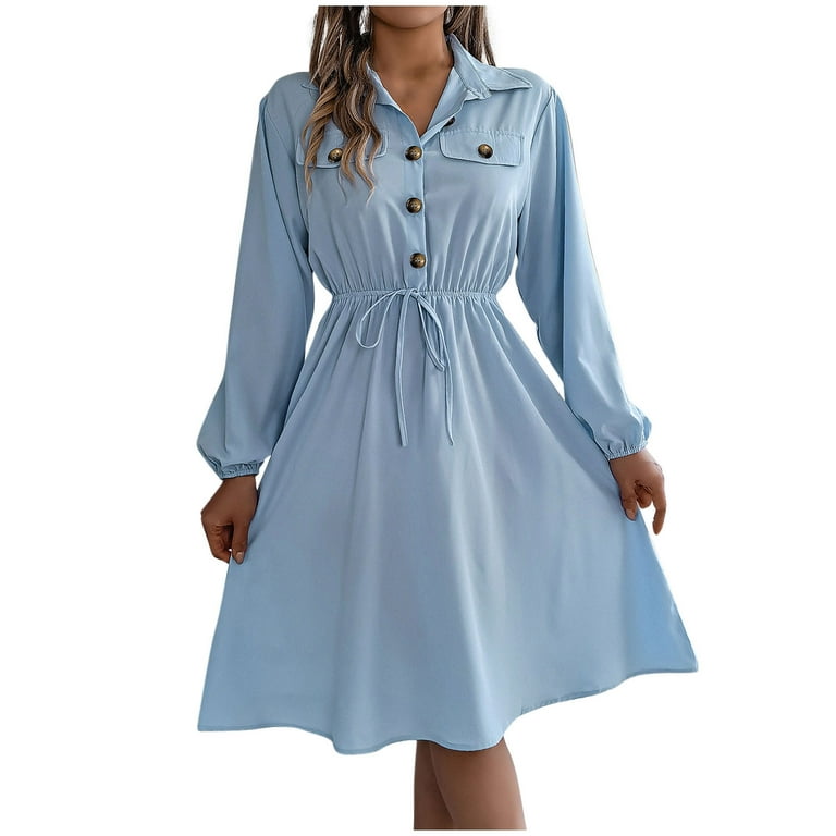 Casual Solid Turndown Collar A Line Dresses Casual Solid Turndown Collar A Line Dresses