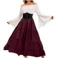 thumbnail image 1 of Npasoilc Dresses for Women Vintage Flared Long Sleeve Runched Trim Off-The-Shoulder High Waist Tummy Control Tiered Ruffle Hem Dress Color Block Casual Dresses, 1 of 6