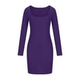 thumbnail image 1 of Npasoilc Dresses for Women Long Sleeve Square Neck Stretchy Ribbed Knitted Bodycon Hip Wrap Dress Comfy Solid Color Casual Slim-Fit Dresses, 1 of 6
