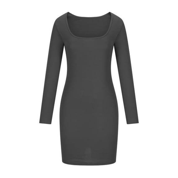 Npasoilc Dresses for Women Long Sleeve Square Neck Stretchy Ribbed Knitted Bodycon Hip Wrap Dress Comfy Solid Color Casual Slim-Fit Dresses