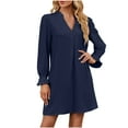 thumbnail image 1 of Npasoilc Dresses for Women Trendy Long Sleeve Flared Cuffs V-Neck Pleated Ruffle Hem Lightweight Comfy Dresses Solid Color Casual Dress, 1 of 5