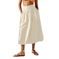 thumbnail image 1 of Npasoilc Elastic Waist Ankle Length Skirt for Women Solid Color Summer Casual Flared Half Skirt, 1 of 9