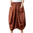 thumbnail image 1 of Npasoilc Elastic Waist Solid Linen Loose Large Lantern Skirt for Women Half Skirt, 1 of 7