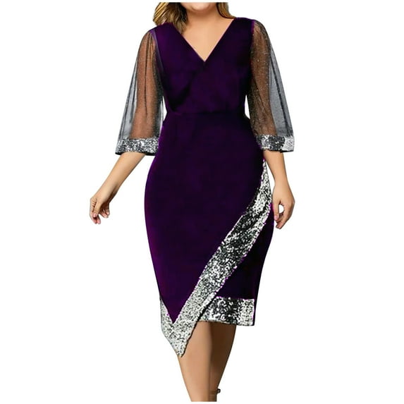 Npasoilc Evening Gowns For Women Formal V-Neck Irregular Dress Sequin Mesh Half Sleeve Prom Gowns Wedding Guest Dresses Party Gowns Cocktail Dress