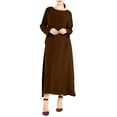 thumbnail image 1 of Npasoilc Fall Dresses For Women Casual Round Neck Solid Color Side Split Pocket Dress Maxi Dress Ankle Length Long Dress, 1 of 2