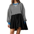 thumbnail image 1 of Npasoilc Fall Sweatshirt Dresses for Women Trendy Long Puff Sleeve Round Neck Pleated Ruffle Hem Patchwork Dresses Striped Printed Casual Loose Sweatshirt Dresses, 1 of 6