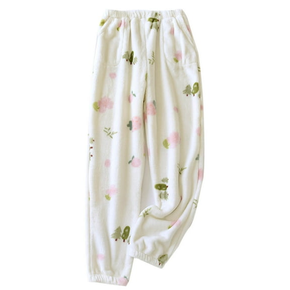Npasoilc Flannel Pants for Women Trendy Warm Winter Straight Wide Leg Plush Elastic Waist Trousers with Pockets Printed Casual Loose Loungewear Pants