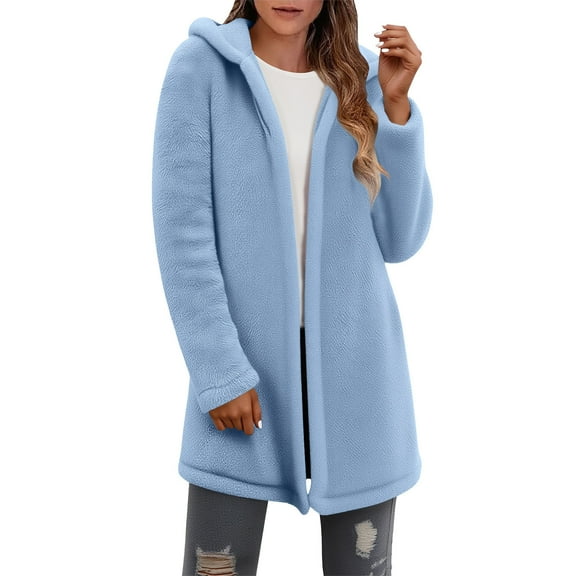 Npasoilc Fleece Coats for Women Long Sleeve Cardigan Outwear Blouse Fall Winter Velvet Warm Tops Casual Loose Sweatshirt Coat