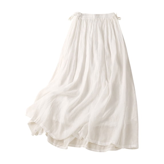 Npasoilc Flowy Linen Maxi Skirt for Women Elastic Waist Loose A-Line Large Hem Half Skirt