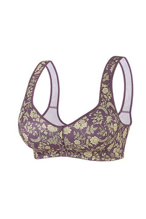 Front Closure Bra for Women Wirefree Leopard Print Push Up Side Support Lifting Comfortable Daily Underwear