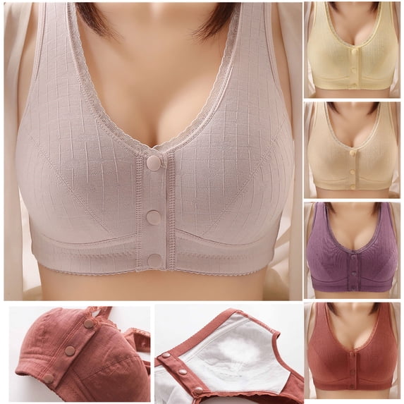 Npasoilc Front Closure Bras For Women Front Button Wirefree Sports Yoga Push Up Bra Full Coverage Bras Stretchy Comfortable Everyday Bras