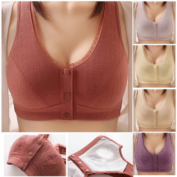 Npasoilc Front Closure Bras For Women Front Button No Underwire Sports Yoga Push Up Bra Full Coverage Bras Stretchy Comfortable Everyday Bras