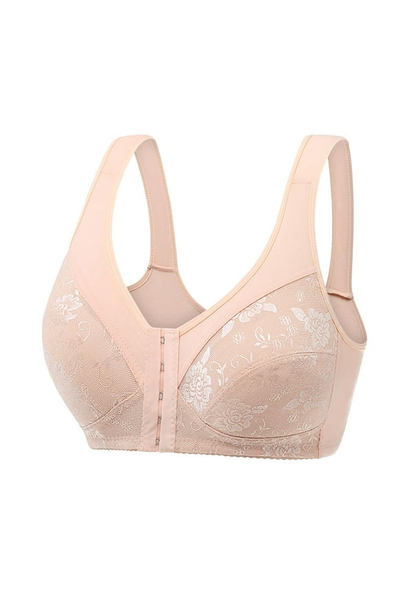 Front Closure Lace Wireless Bras for Women Plus Size Shaping Cup Comfortable Supportive Shoulder Strap Adjustable Full Coverage Daily Wear Lingerie