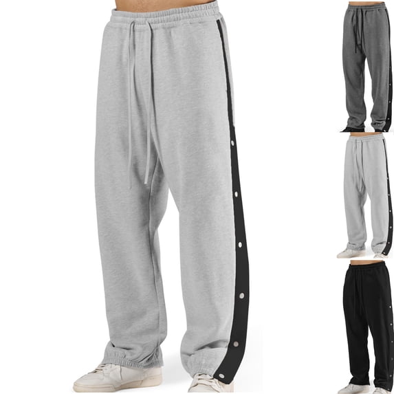 Npasoilc Full Side Snap Button Tear Away Pants for Men,Breakaway Sweatpants,Easy Off Breakaway Basketball Sweatpants with Pockets