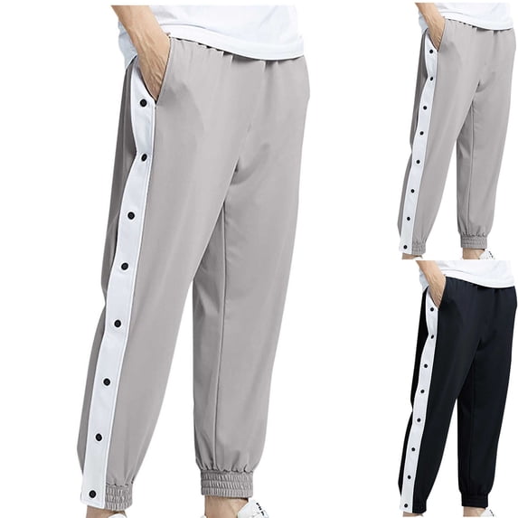 Npasoilc Full Side Snap Button Tear Away Pants for Men,Breakaway Sweatpants,Easy Off Breakaway Basketball Sweatpants with Pockets
