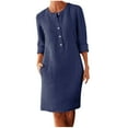 thumbnail image 1 of Npasoilc Half Button Dress for Women Crew Neck Long Sleeve Shirts Casual Linen Mini Dresses with Pockets, 1 of 5