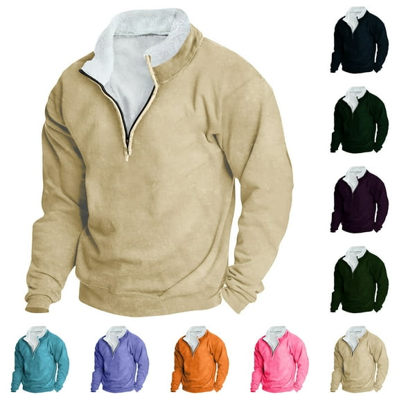 Npasoilc Half Zip Sweatshirt For Men Long Sleeve Pullover Sweatshirt Men Casual Hoodie Retro Stand-up Neck Zipper Long Sleeve Loose Seawshirts