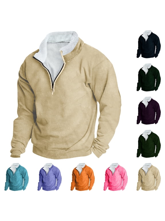 Half Zip Sweatshirt For Men Long Sleeve Pullover Sweatshirt Men Casual Hoodie Retro Stand-up Neck Zipper Long Sleeve Loose Seawshirts