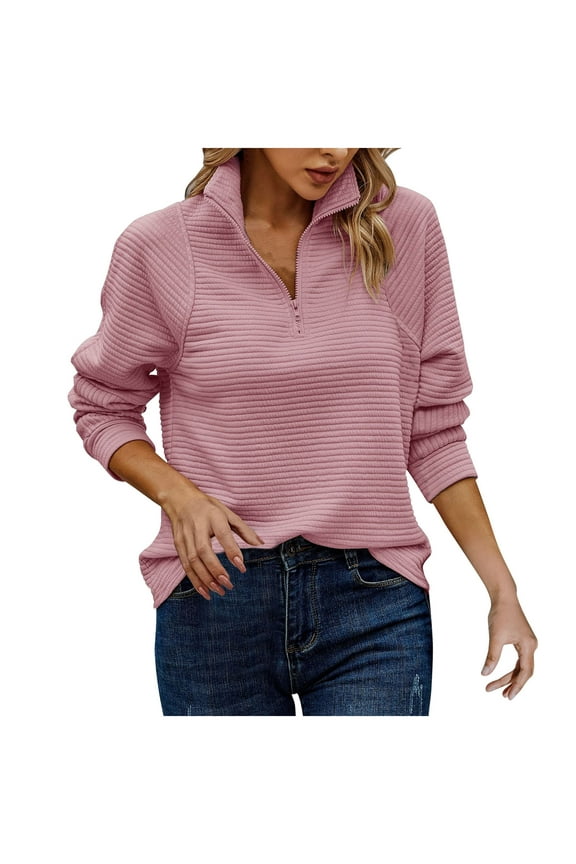 Half Zip Sweatshirt For Women Lightweight Casual Round Neck Long Sleeve Pullover Top Loose Work Office Tunic Tops Comfy Soft Fall Tops