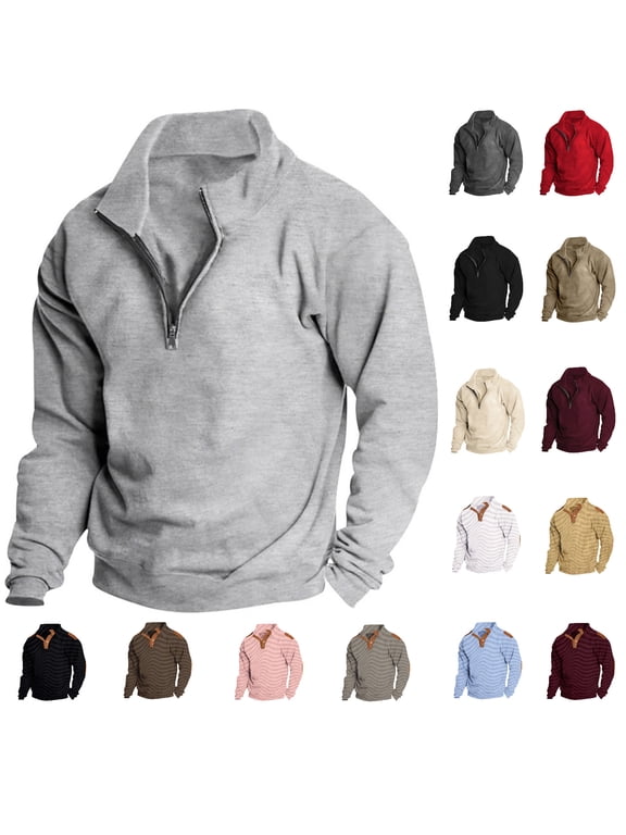 Half Zip Sweatshirt For Men Long Sleeve Pullover Sweatshirt Lightweight Hiking Jackets Casaul Stand Collar Sweatshirts Fall Tops Outdoor Warm Sweatshirts