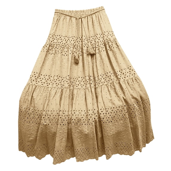 Npasoilc Heavy Lace Stitching Crochet Maxi Skirt for Women High Waist Large Hem Half Skirt